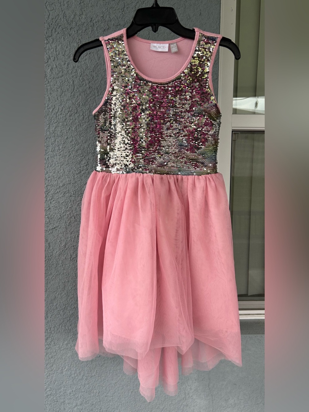 Girl’s Children’s Place Pink Silver Sequin Hi-Low  Sleeveless Dress 10/12 Tuelle